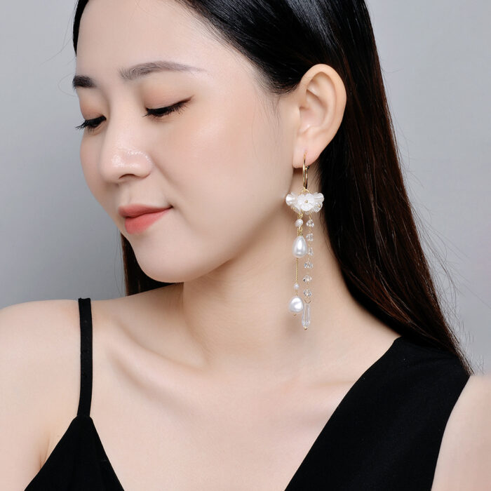 White Florets Long Earrings - Image 3
