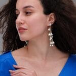 White Floral Pearl Drop Earrings - Image 5