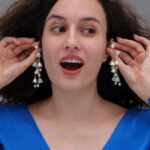 White Floral Pearl Drop Earrings - Image 3