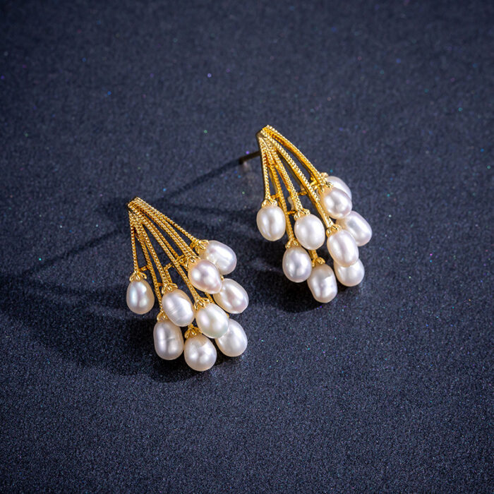 Cluster Stud Pearl Earrings - Image 4