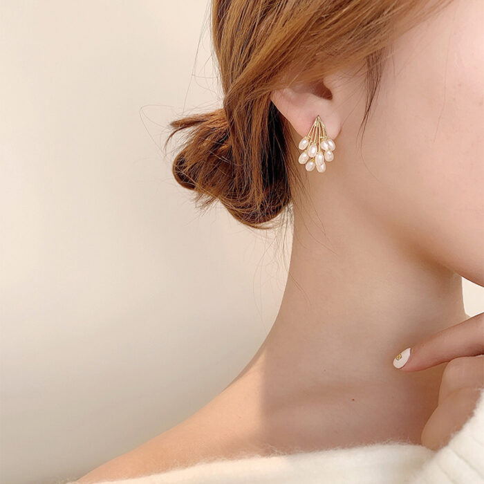 Cluster Stud Pearl Earrings - Image 6