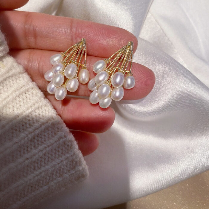 Cluster Stud Pearl Earrings - Image 5