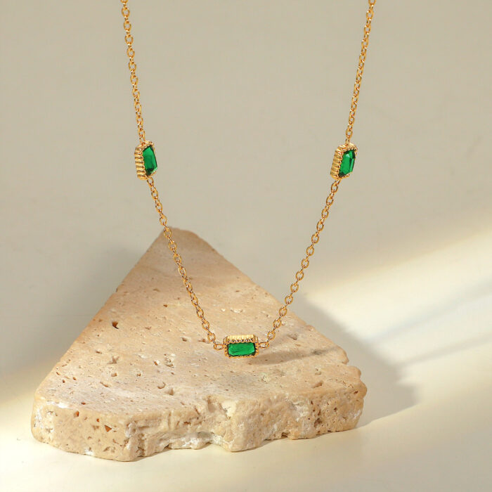 CZ Emerald Allure Gold-Plated Necklace - Anti Tarnish Stainless Steel - Image 4