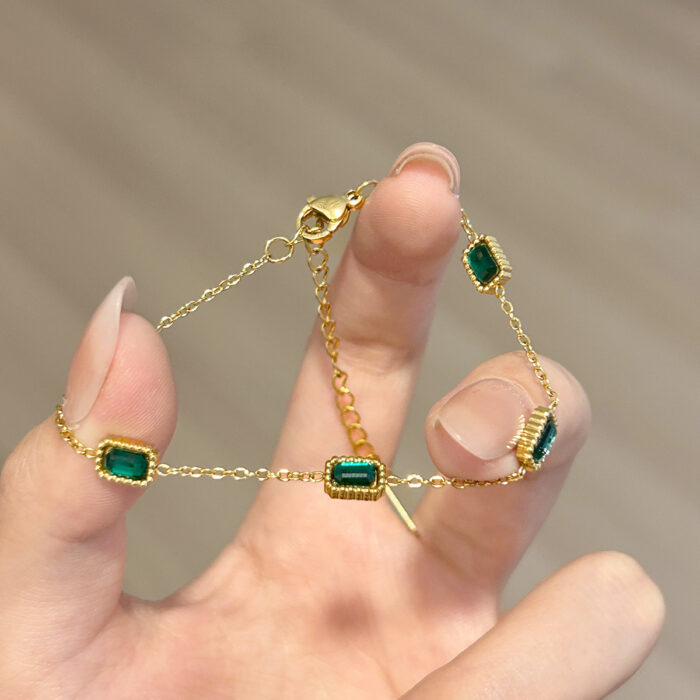 CZ Emerald Allure Gold Plated Bracelet - Anti Tarnish Stainless Steel - Image 3