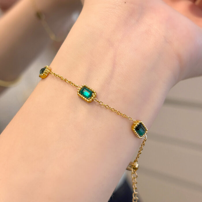 CZ Emerald Allure Gold Plated Bracelet - Anti Tarnish Stainless Steel - Image 6