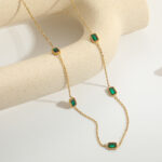 CZ Emerald Allure Gold-Plated Necklace - Anti Tarnish Stainless Steel - Image 2