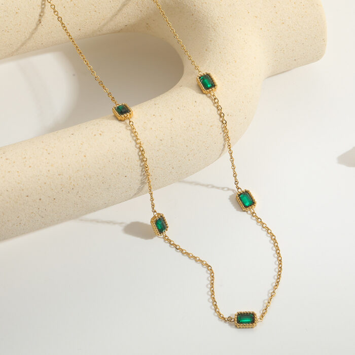 CZ Emerald Allure Gold-Plated Necklace - Anti Tarnish Stainless Steel - Image 2