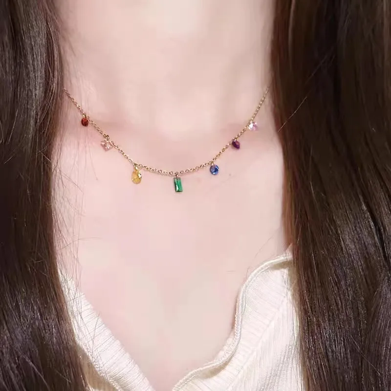 Elegant Anti-Tarnish Gold Plated Multicolor CZ Necklace - Image 4