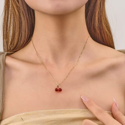 cherry charm gold plated necklace