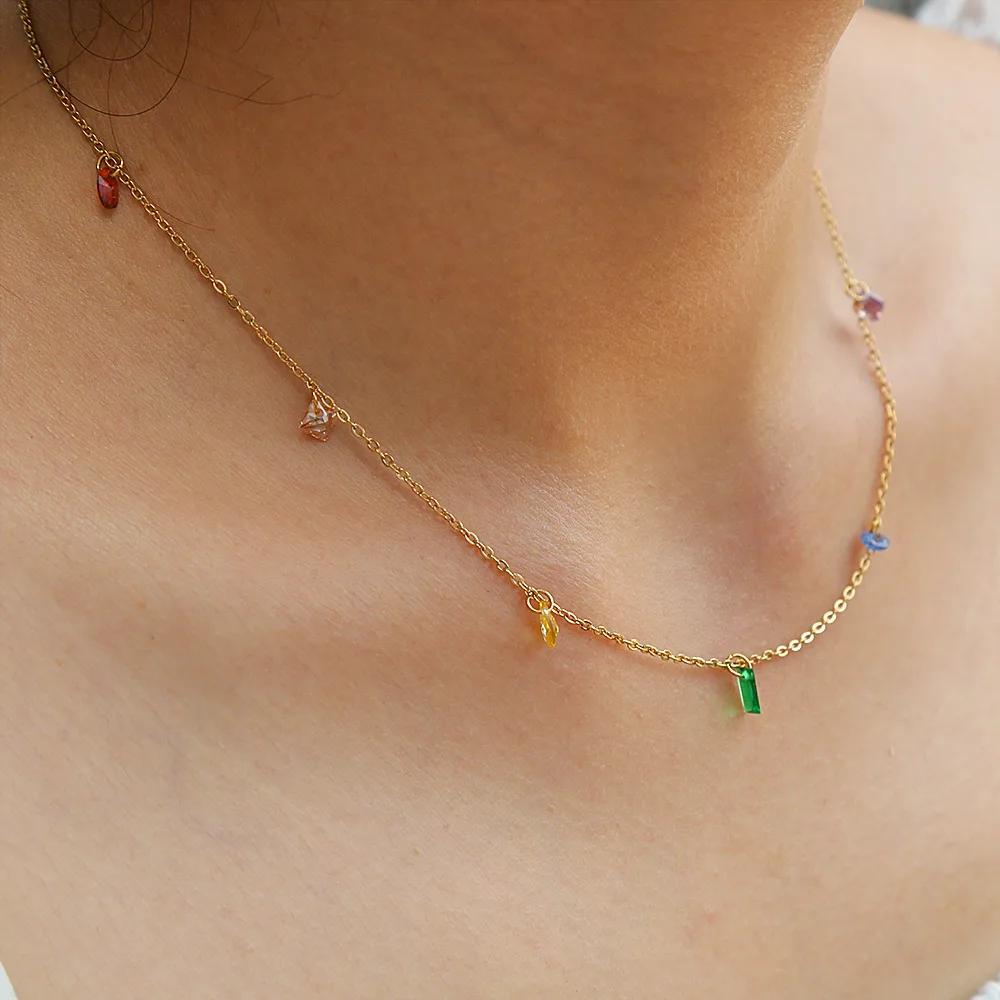 Elegant Anti-Tarnish Gold Plated Multicolor CZ Necklace - Image 6