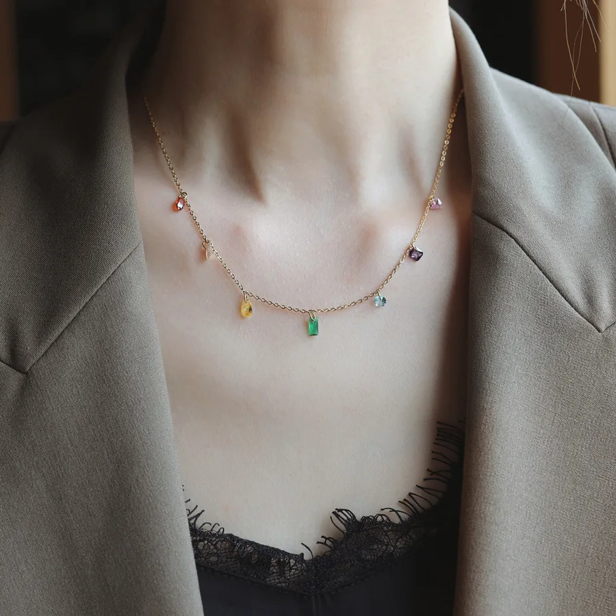 Elegant Anti-Tarnish Gold Plated Multicolor CZ Necklace - Image 2