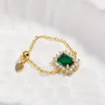 Aylana Emerald Radiance Adjustable Chain Ring – 18K Gold PVD Plated Stainless Steel, Anti-Tarnish - Image 2