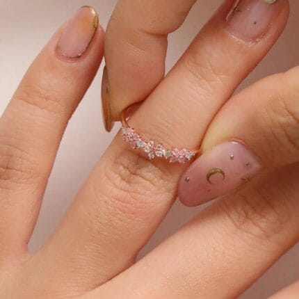 Aylana adjustable wildflower ring in 18k gold plated stainless steel with pink and green stones
